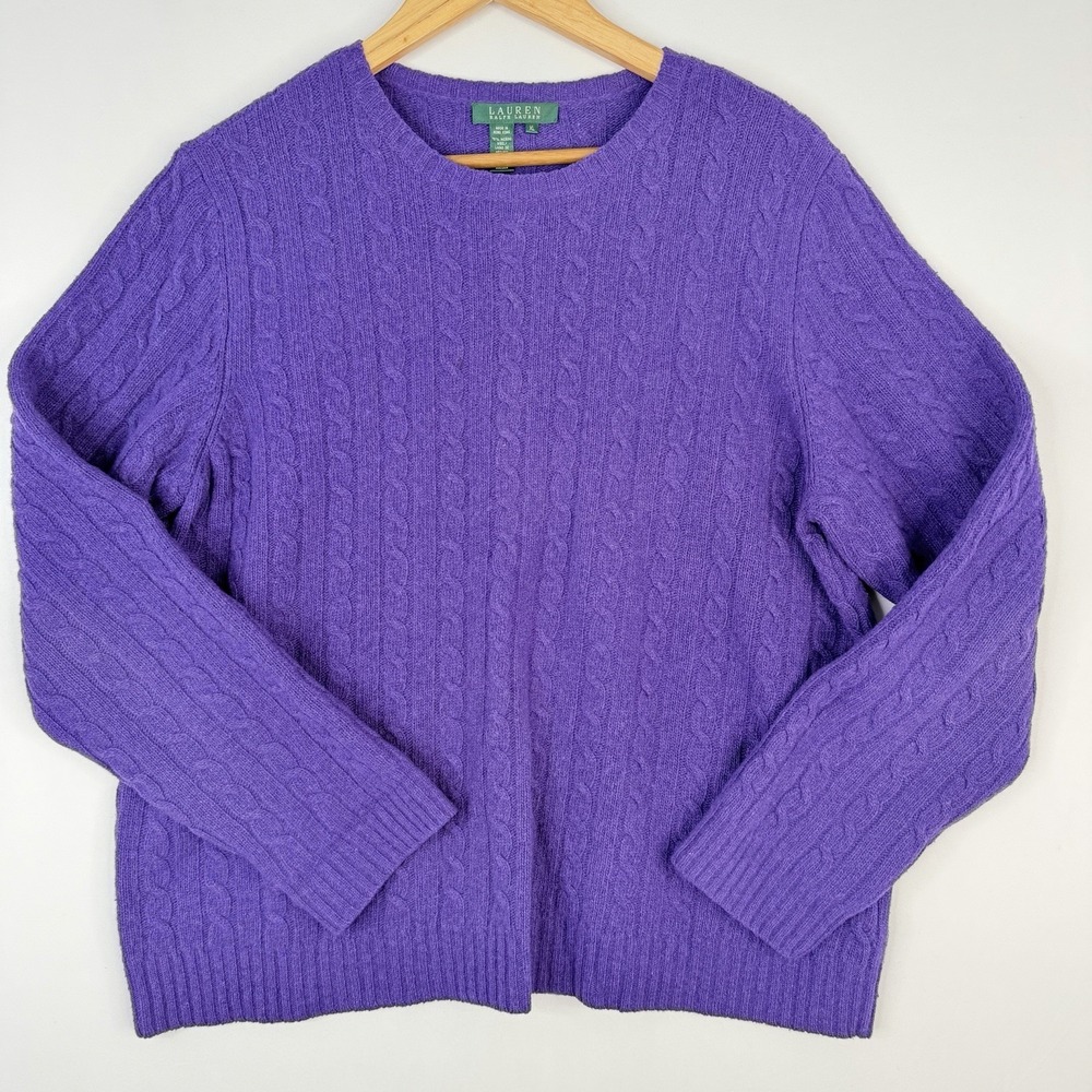 Laurenโ Ralph Lauren Pullover Purple Merino Wool Angora Cable Knit Sweater XL